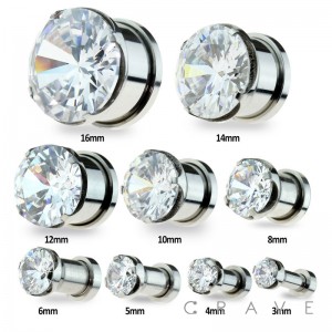 PRONG SET CZ 316L SURGICAL STEEL SCREW-FIT TUNNEL PLUG